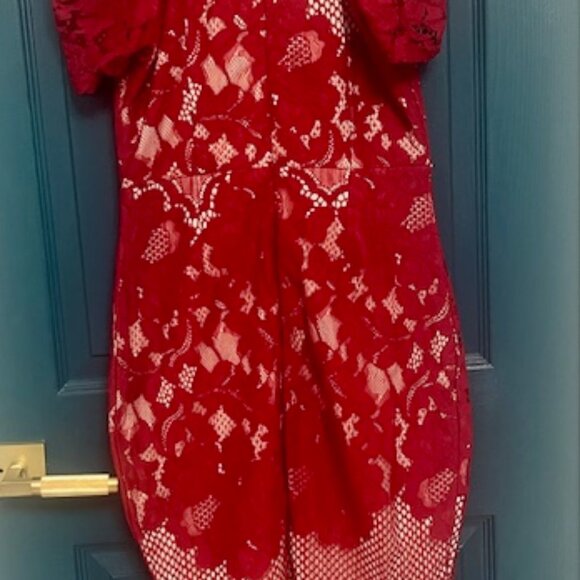 Red Lace Pencil Dress - Size Small - Picture 3 of 4